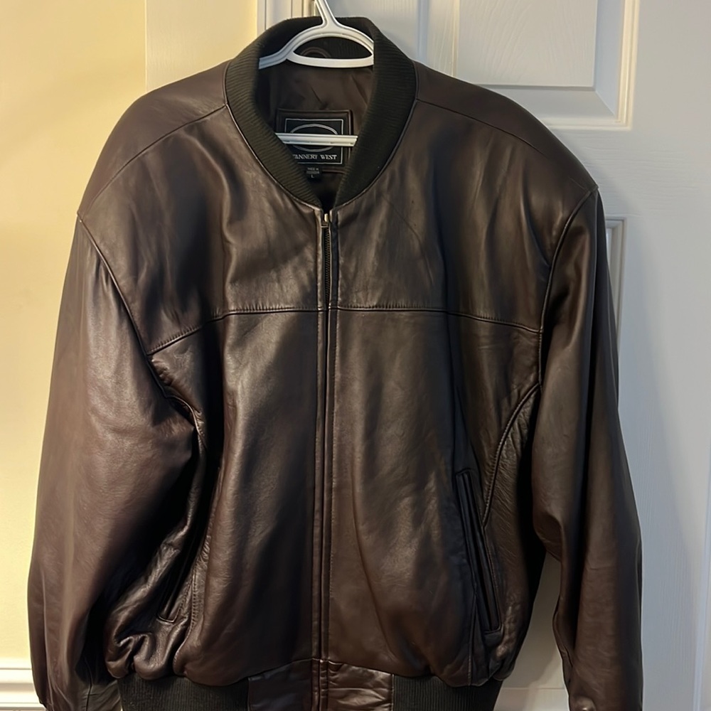 Tannery west large brown leather jacket